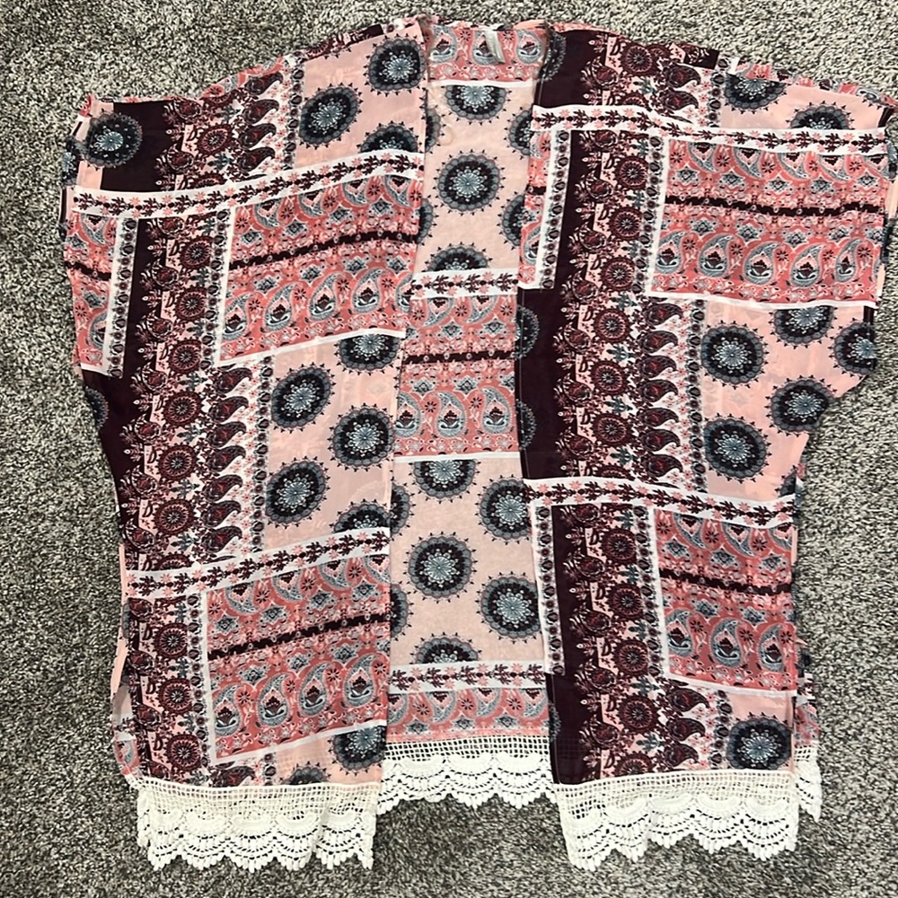 Pink and mauve multi-pattern kimono.